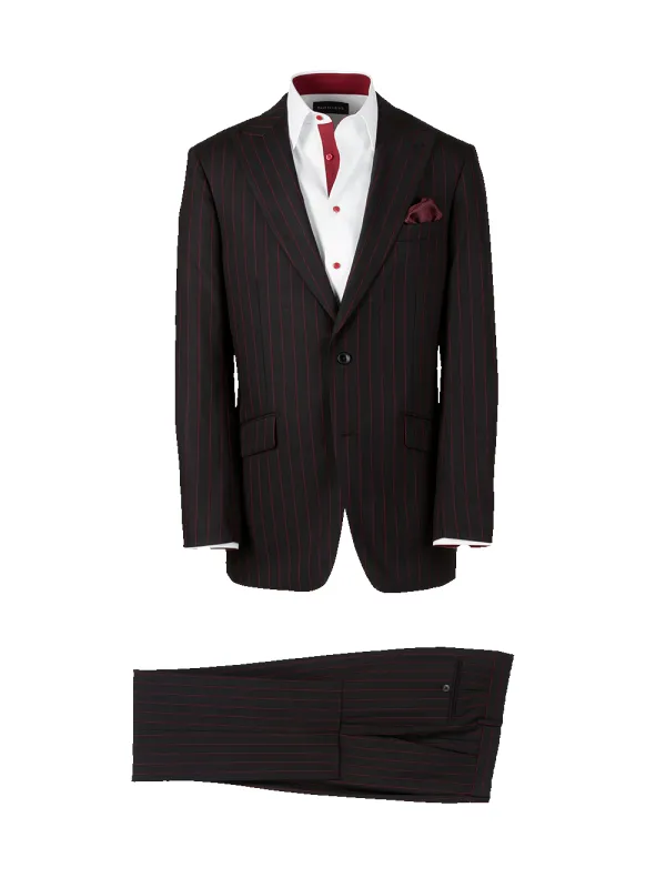 Wool Stretch Stripe Single Breasted Peak Lapel Suit - sold by Paul Fredrick