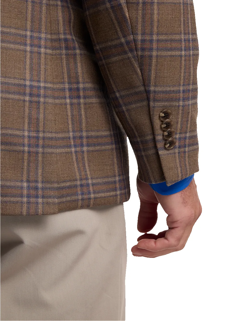 Wool Windowpane Single Breasted Notch Lapel Sport Coat - Tan/blue sold by Paul Fredrick product image thumbnail 4