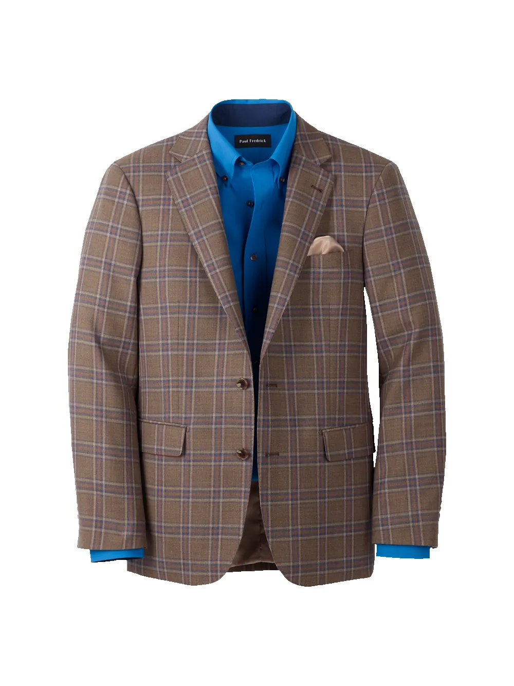 Wool Windowpane Single Breasted Notch Lapel Sport Coat - Tan/blue sold by Paul Fredrick
