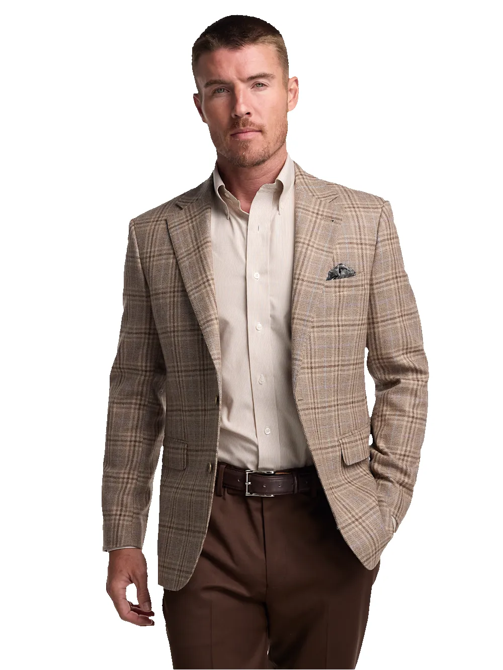 Wool Plaid Single Breasted Notch Lapel Sport Coat - Tan sold by Paul Fredrick product image thumbnail 3