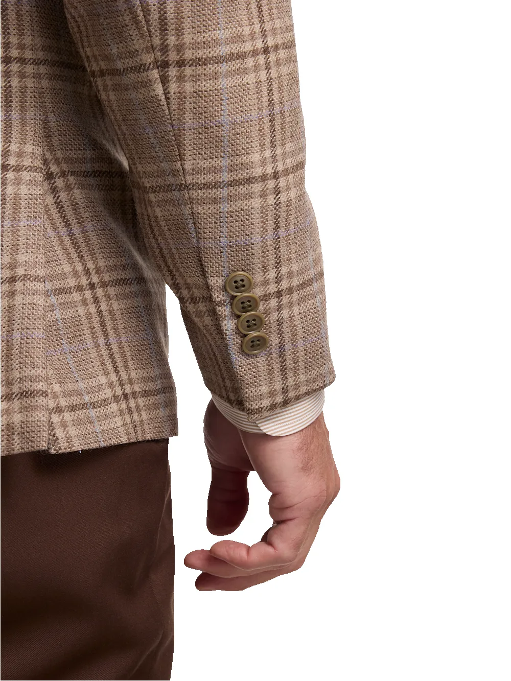 Wool Plaid Single Breasted Notch Lapel Sport Coat - Tan sold by Paul Fredrick product image thumbnail 4