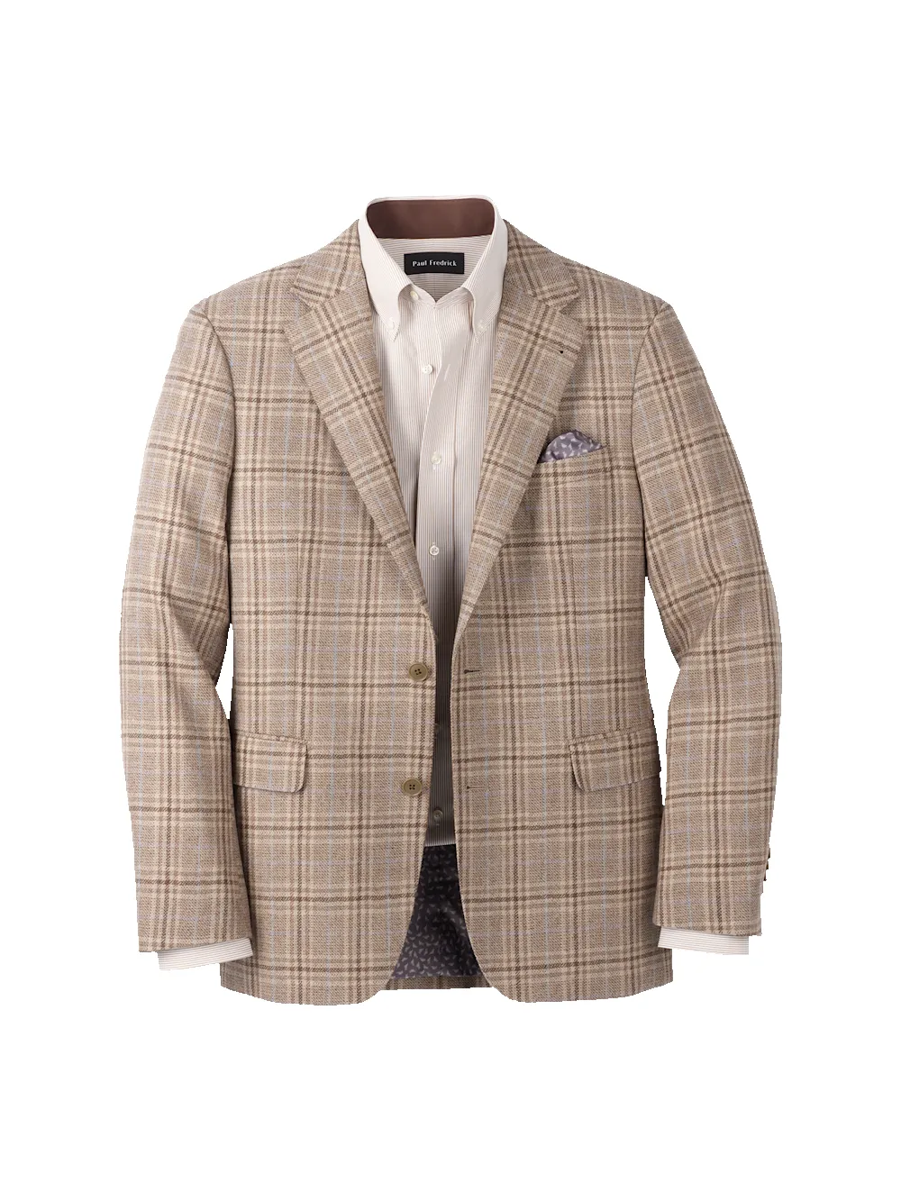 Wool Plaid Single Breasted Notch Lapel Sport Coat - Tan sold by Paul Fredrick