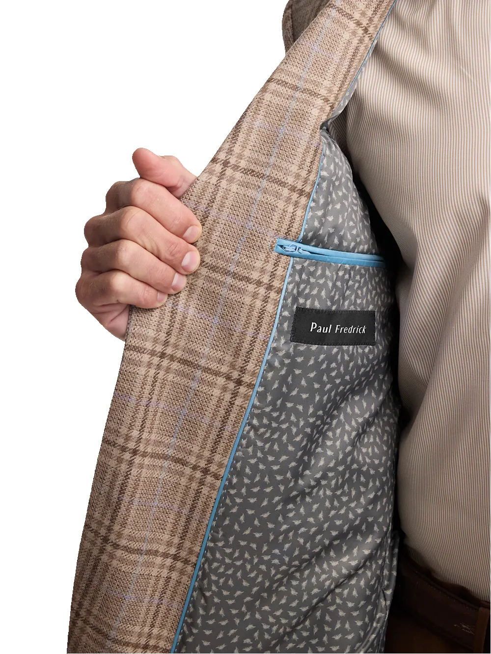 Wool Plaid Single Breasted Notch Lapel Sport Coat - Tan sold by Paul Fredrick product image thumbnail 5