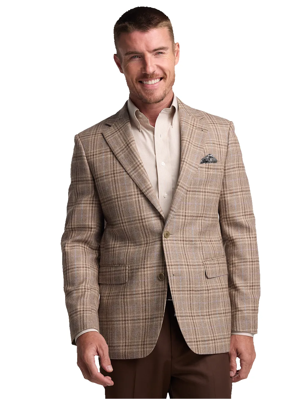 Wool Plaid Single Breasted Notch Lapel Sport Coat - Tan sold by Paul Fredrick product image thumbnail 2
