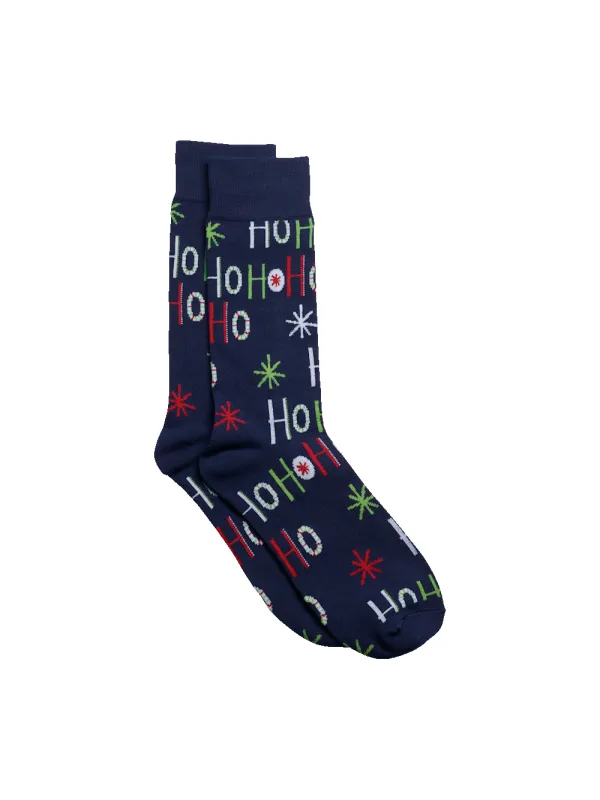 Christmas Motif Cotton Blend Sock - Navy Multi sold by Paul Fredrick
