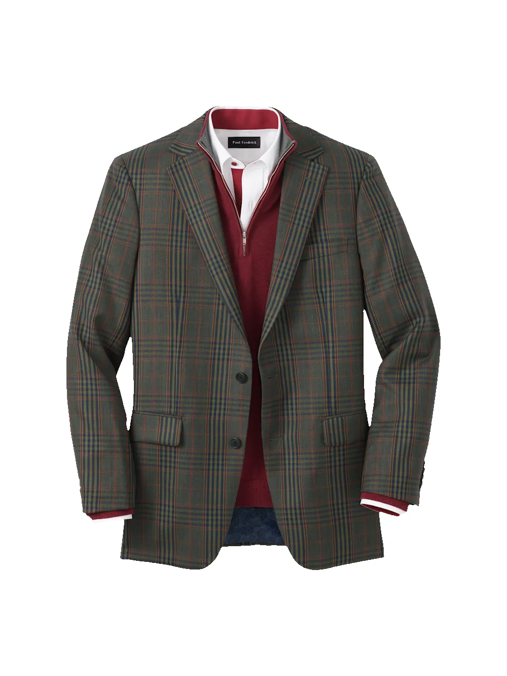 Wool Blend Plaid Single Breasted Notch Lapel Sport Coat - Green/blue sold by Paul Fredrick