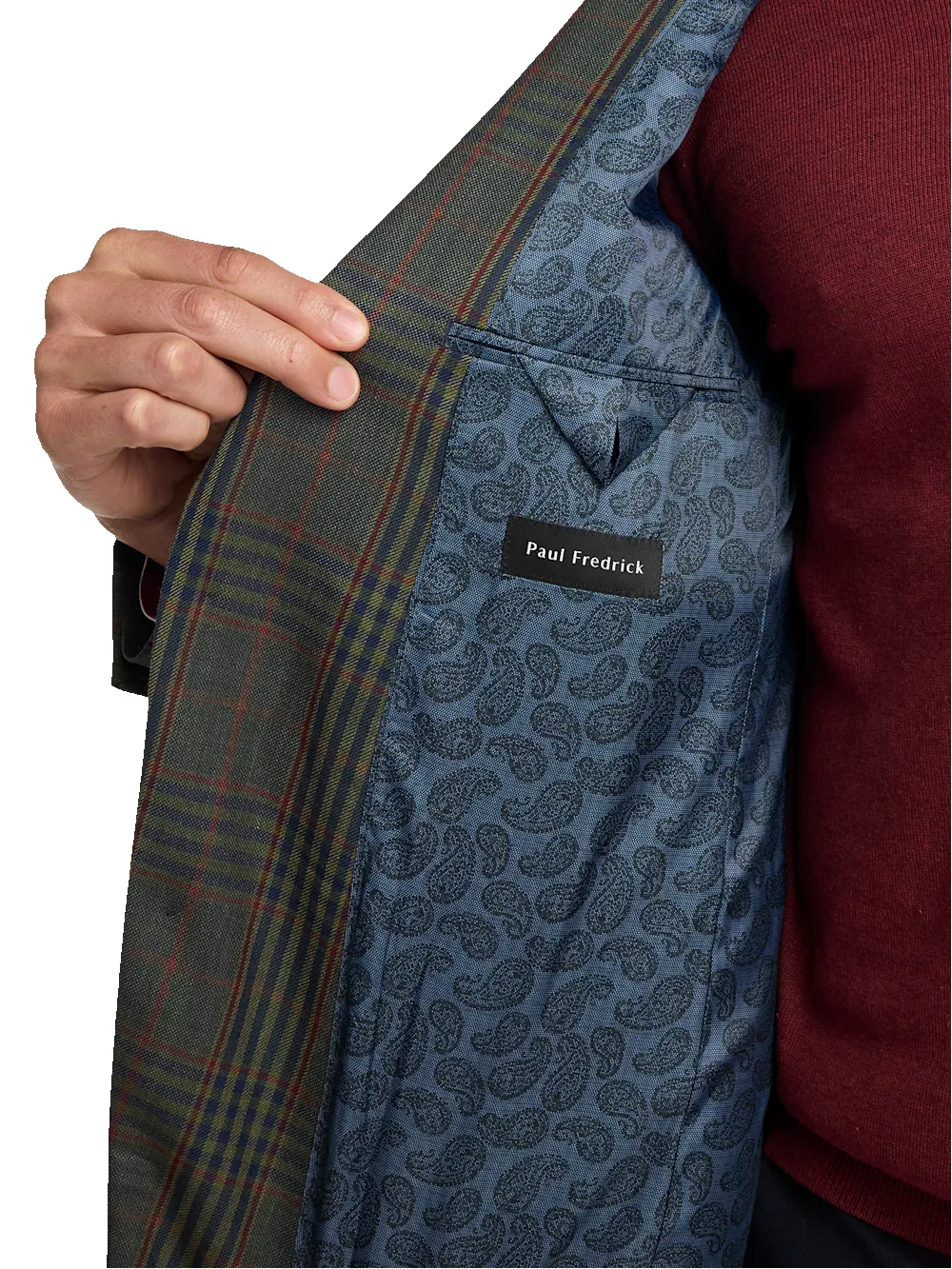 Wool Blend Plaid Single Breasted Notch Lapel Sport Coat - Green/blue sold by Paul Fredrick product image thumbnail 5