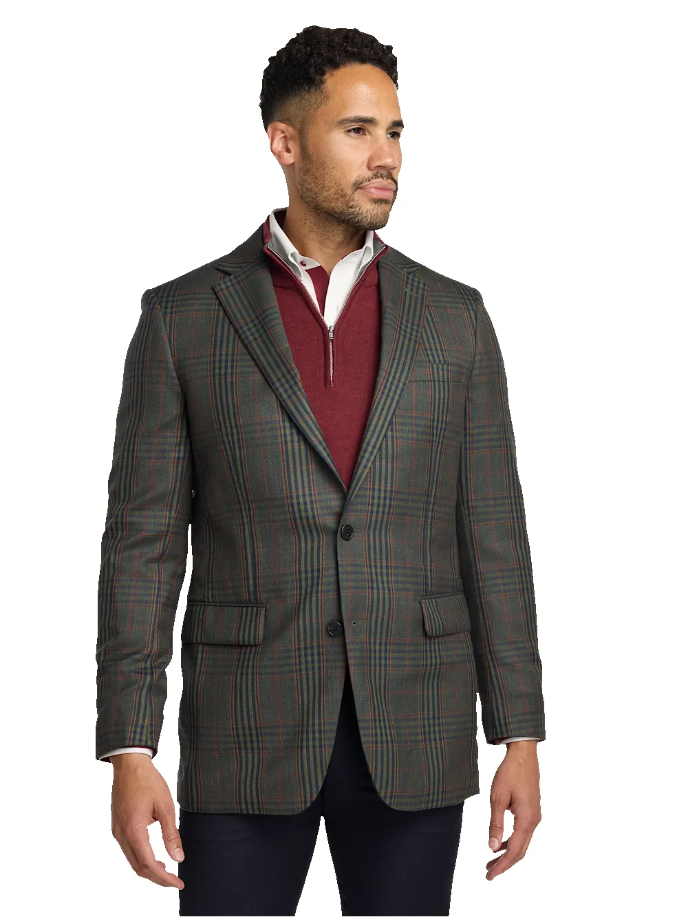 Wool Blend Plaid Single Breasted Notch Lapel Sport Coat - Green/blue sold by Paul Fredrick product image thumbnail 2