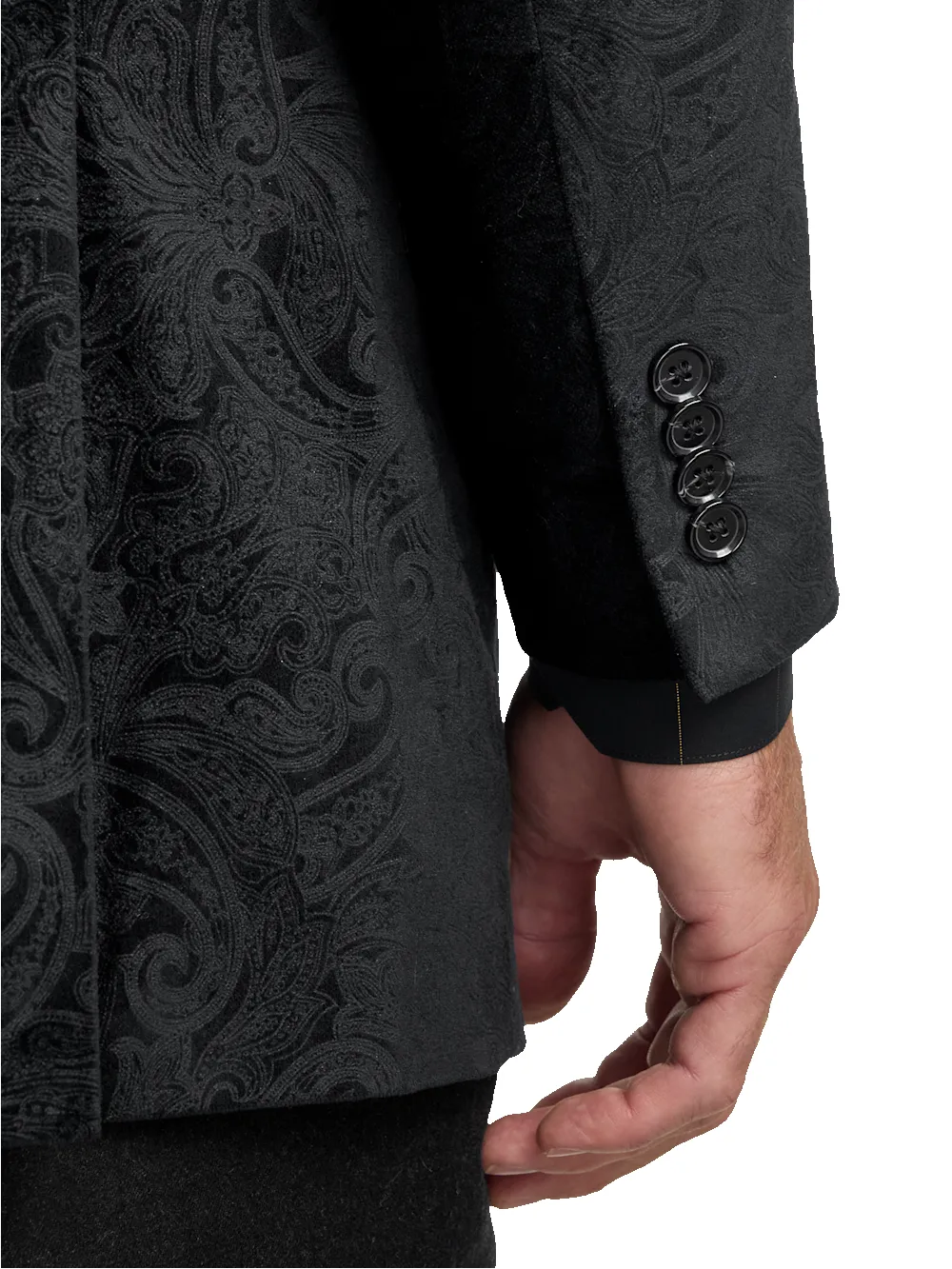 Velvet Paisley Single Breasted Peak Lapel Sport Coat - Black sold by Paul Fredrick product image thumbnail 4