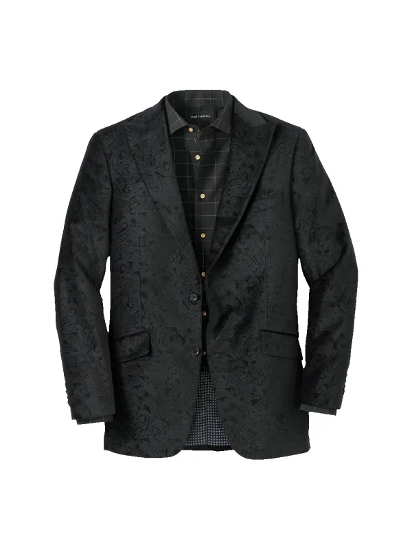 Velvet Paisley Single Breasted Peak Lapel Sport Coat - Black sold by Paul Fredrick
