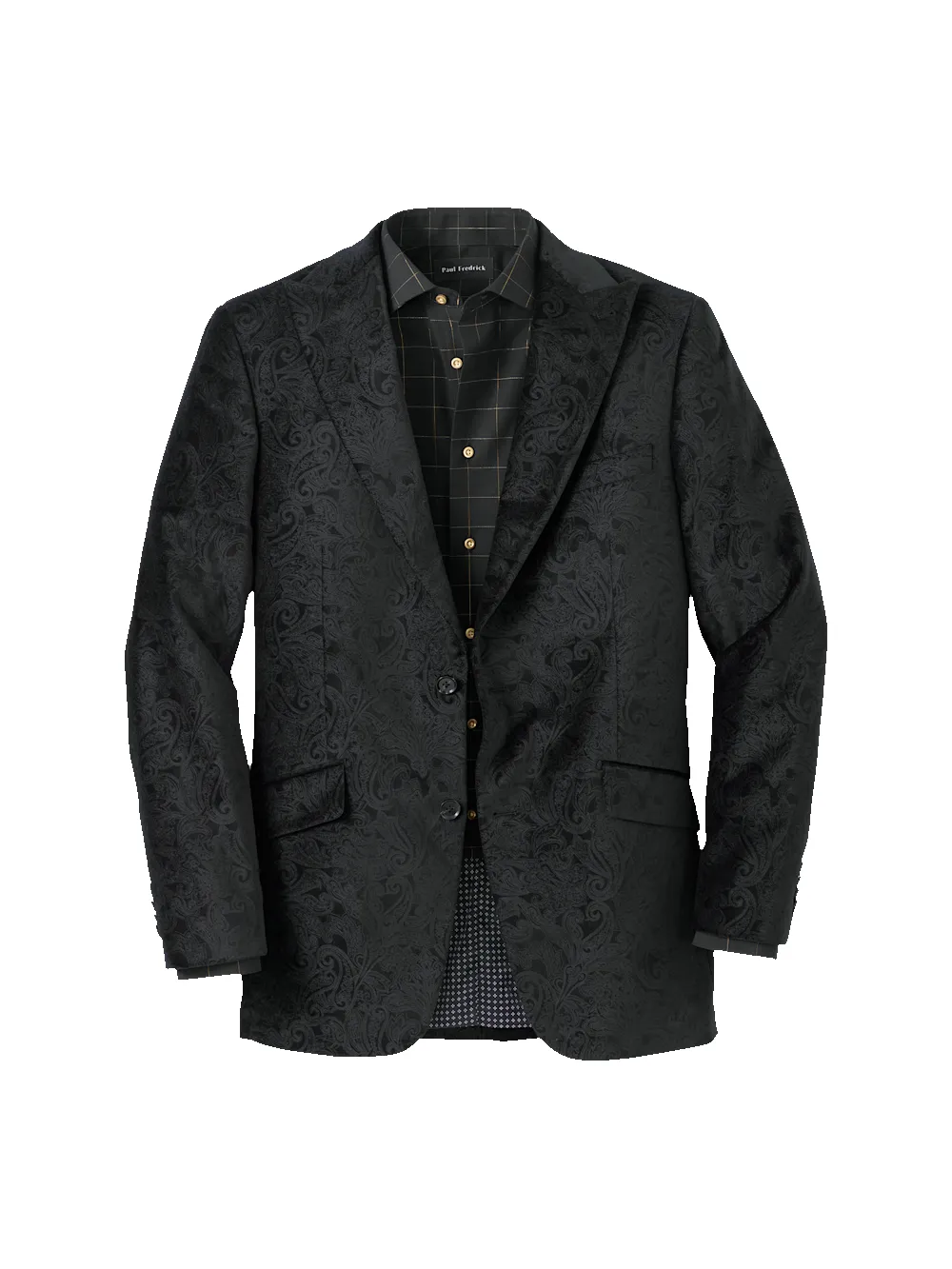 Velvet Paisley Single Breasted Peak Lapel Sport Coat - Black sold by Paul Fredrick