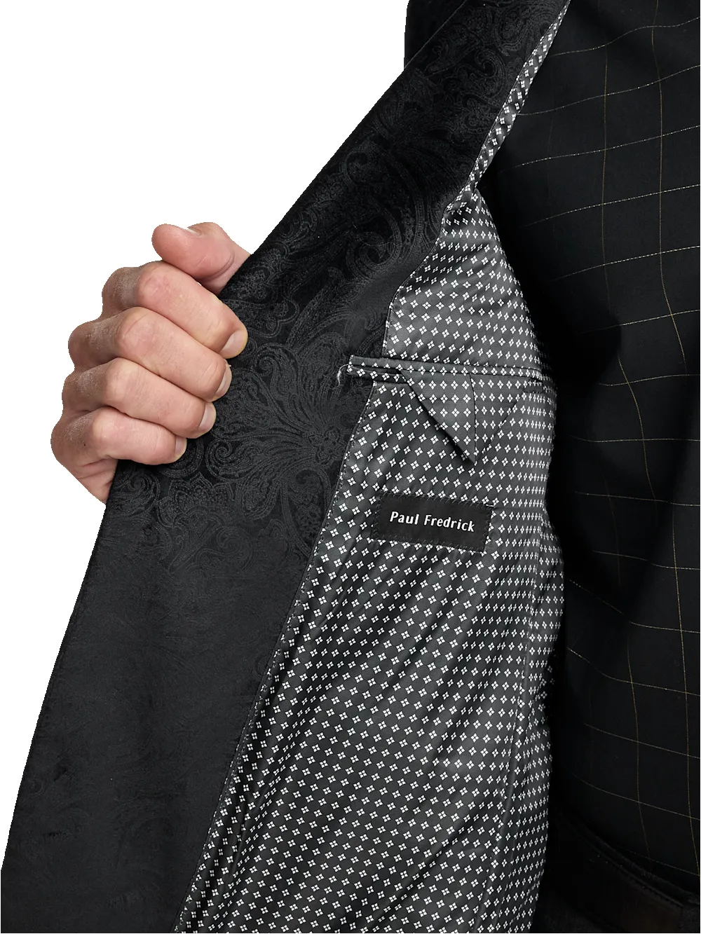 Velvet Paisley Single Breasted Peak Lapel Sport Coat - Black sold by Paul Fredrick product image thumbnail 5