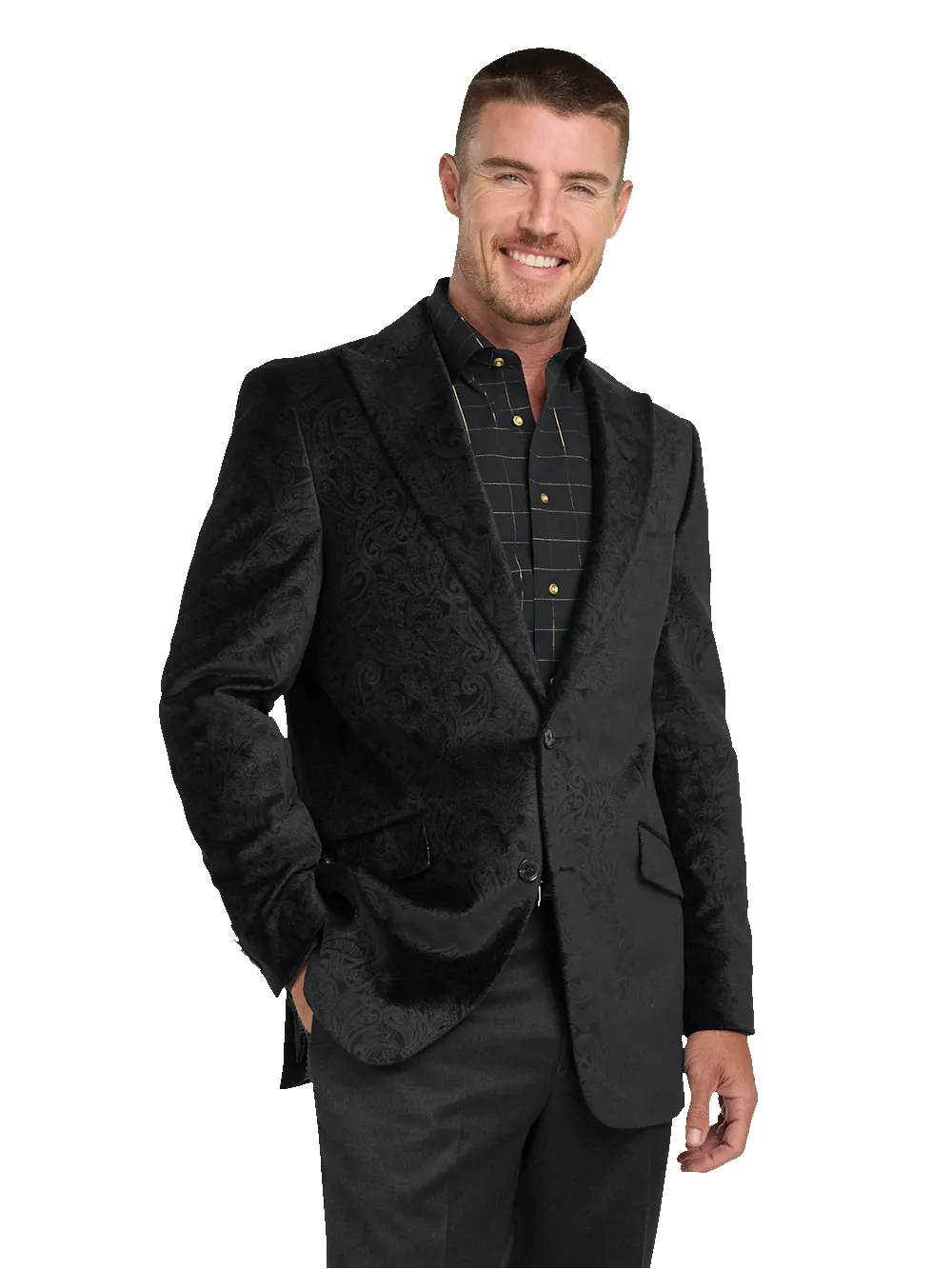 Velvet Paisley Single Breasted Peak Lapel Sport Coat - Black sold by Paul Fredrick product image thumbnail 2