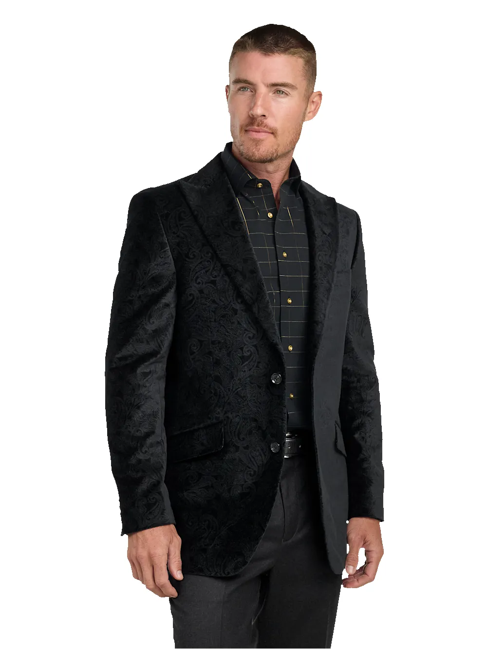 Velvet Paisley Single Breasted Peak Lapel Sport Coat - Black sold by Paul Fredrick product image thumbnail 3