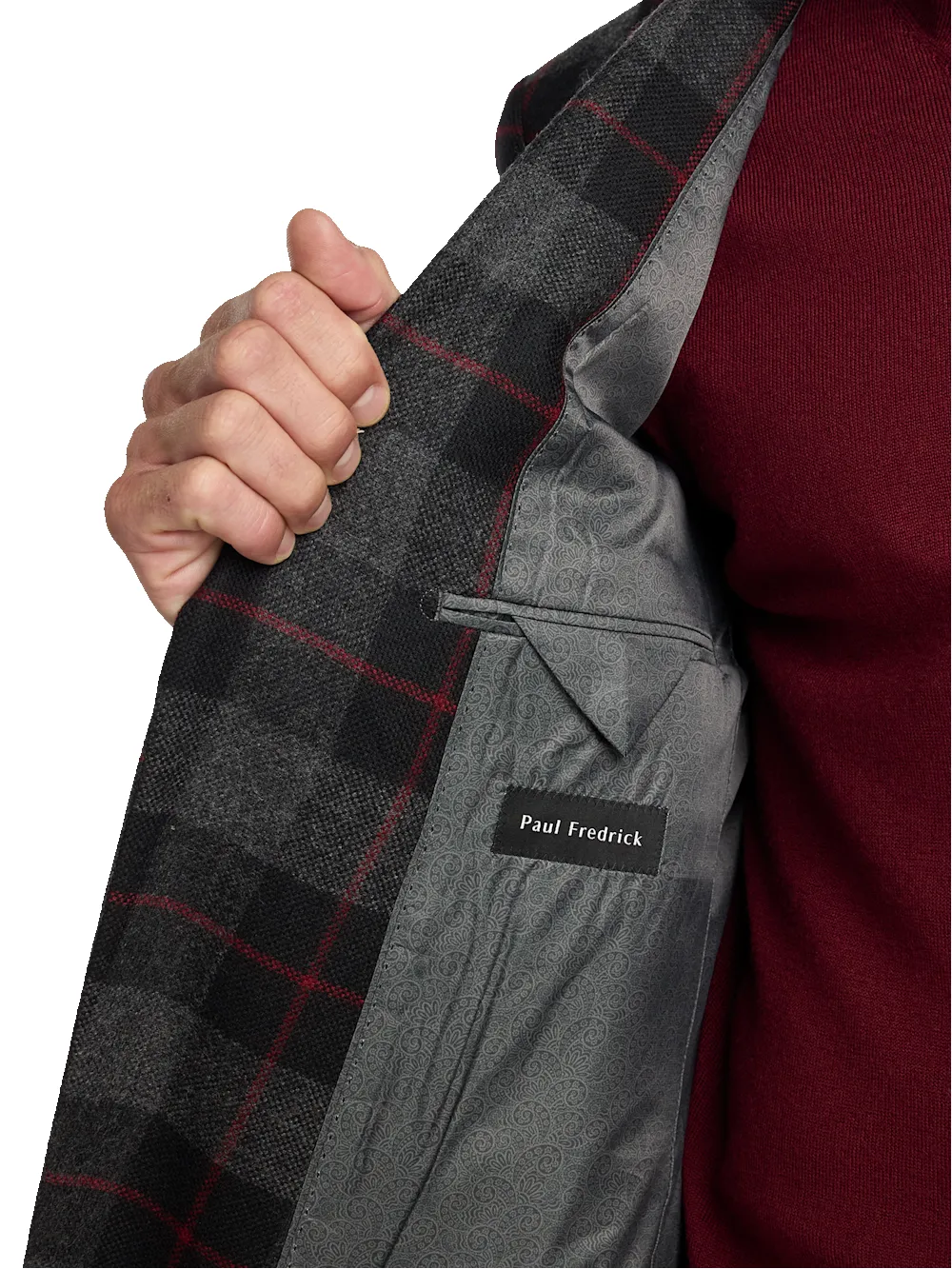 Wool Blend Plaid Single Breasted Notch Lapel Sport Coat - Black/grey sold by Paul Fredrick product image thumbnail 5