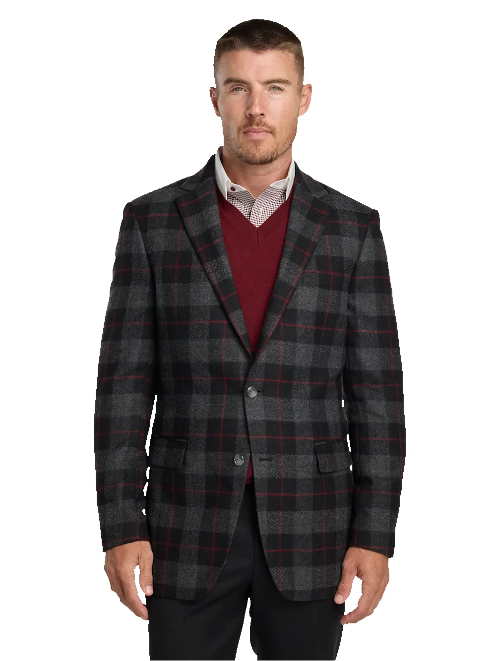 Wool Blend Plaid Single Breasted Notch Lapel Sport Coat - Black/grey sold by Paul Fredrick product image thumbnail 2