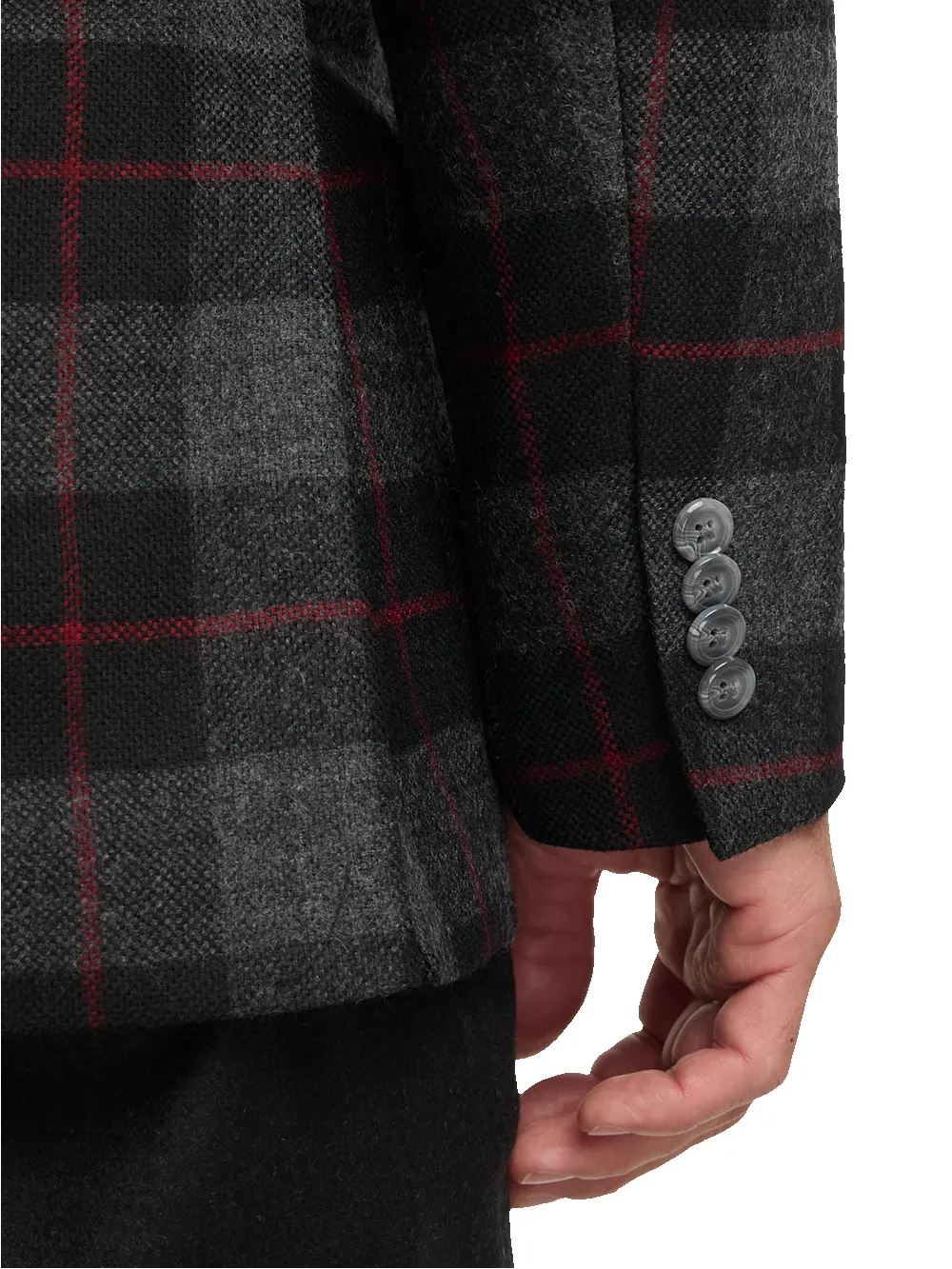 Wool Blend Plaid Single Breasted Notch Lapel Sport Coat - Black/grey sold by Paul Fredrick product image thumbnail 4