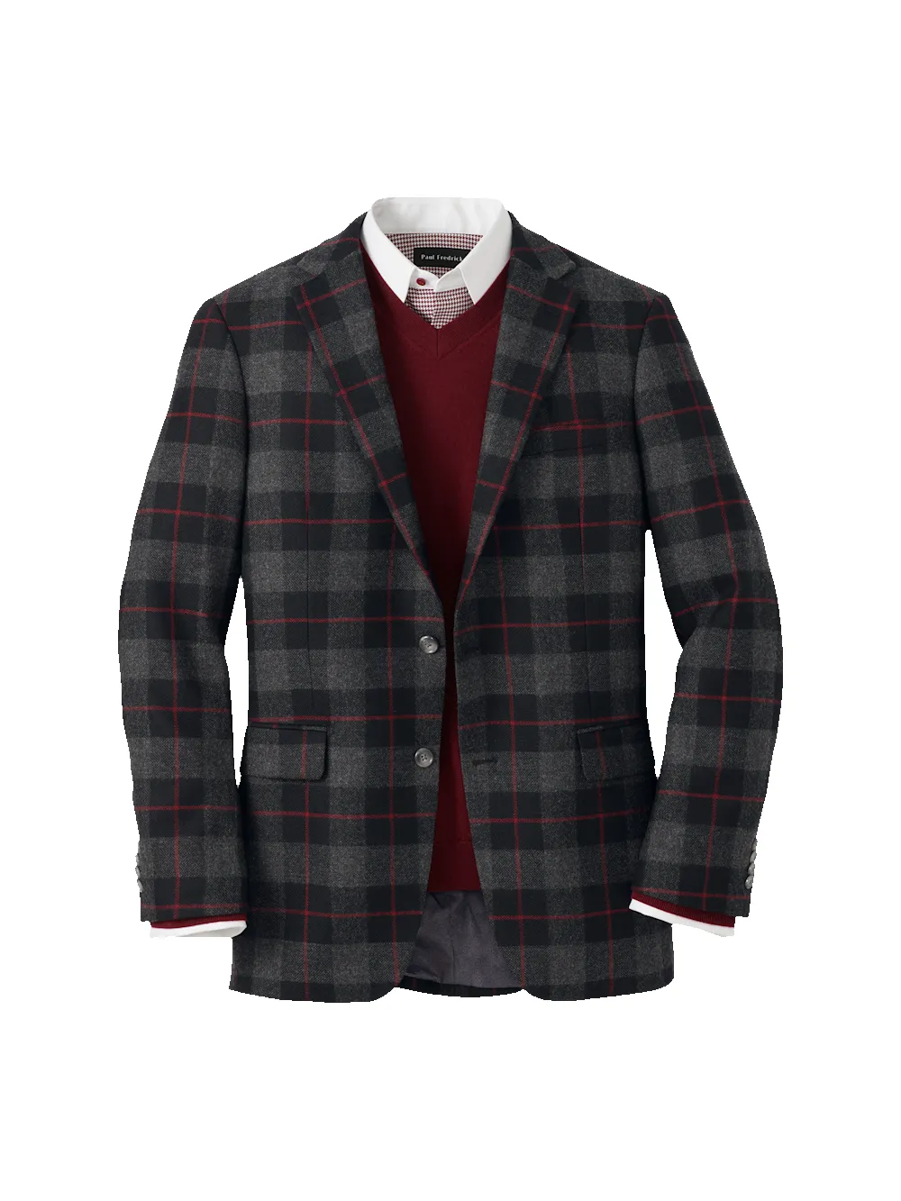 Wool Blend Plaid Single Breasted Notch Lapel Sport Coat - Black/grey sold by Paul Fredrick