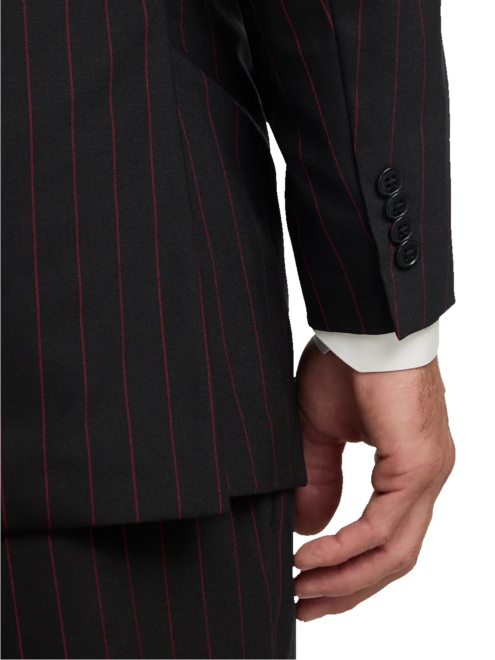 Wool Stretch Stripe Single Breated Peak Lapel Suit Jacket - Black/red sold by Paul Fredrick product image thumbnail 3