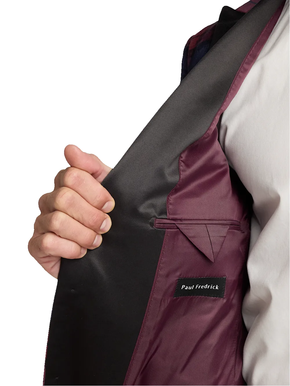 Velvet Plaid Single Breasted Satin Peak Lapel Sport Coat - Red Multi sold by Paul Fredrick product image thumbnail 4