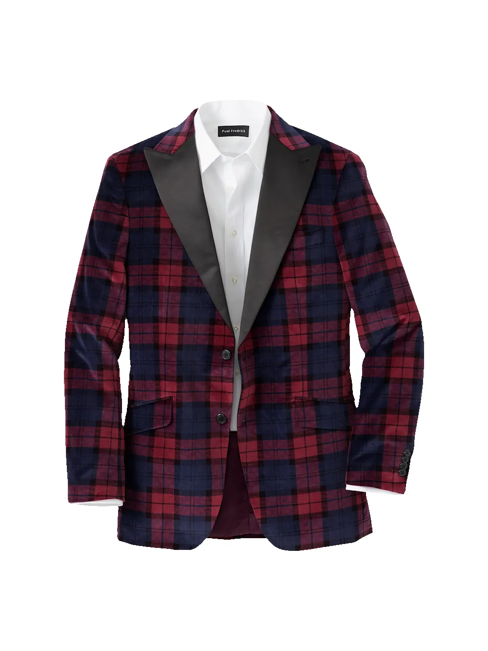 Velvet Plaid Single Breasted Satin Peak Lapel Sport Coat - Red Multi sold by Paul Fredrick