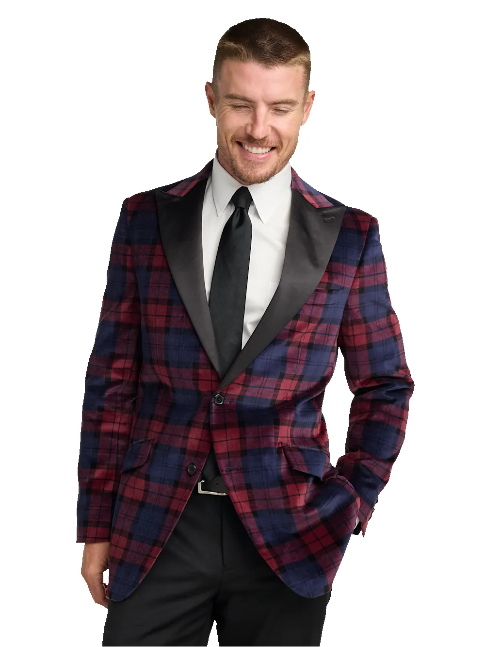 Velvet Plaid Single Breasted Satin Peak Lapel Sport Coat - Red Multi sold by Paul Fredrick product image thumbnail 2