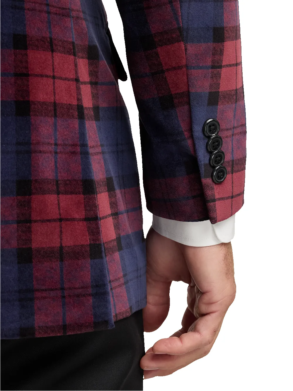 Velvet Plaid Single Breasted Satin Peak Lapel Sport Coat - Red Multi sold by Paul Fredrick product image thumbnail 3