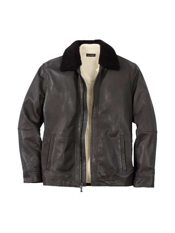 Leather Bomber Shearling Jacket - Brown sold by Paul Fredrick