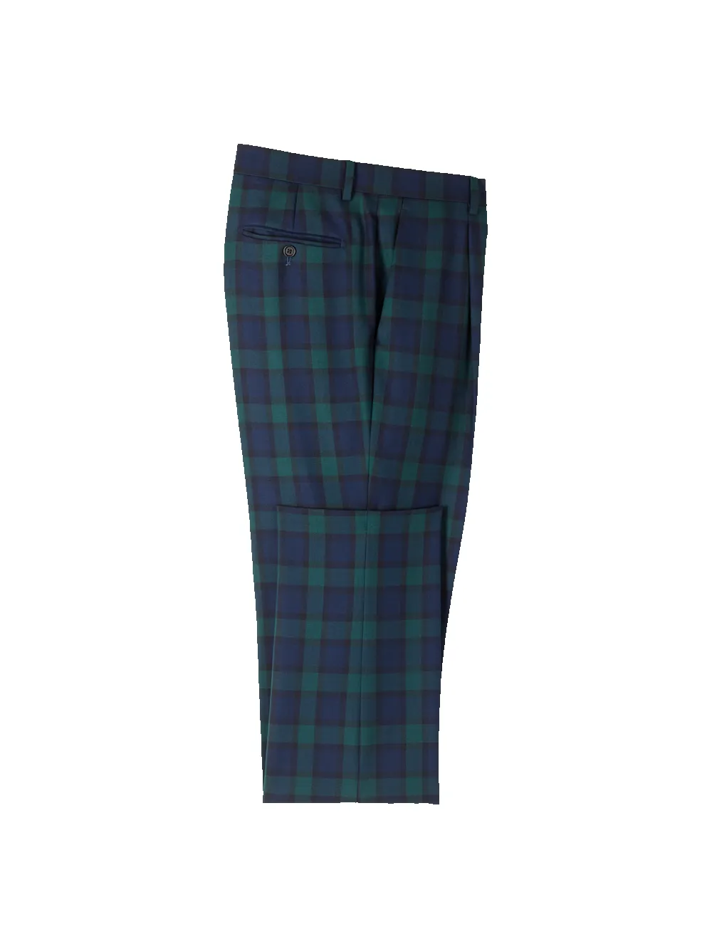 Wool Blend Blackwatch Single Pleated Pant - Green/navy sold by Paul Fredrick