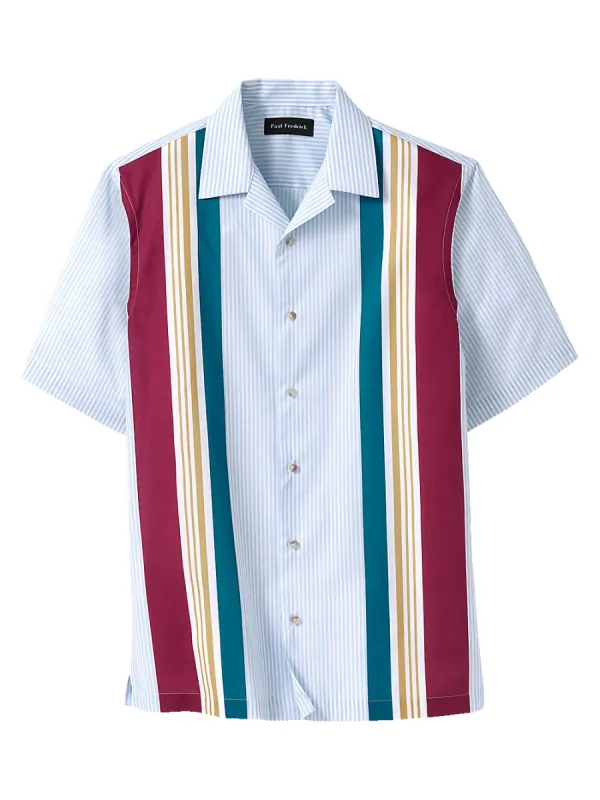 Cotton Stripe Print Casual Shirt - Blue sold by Paul Fredrick