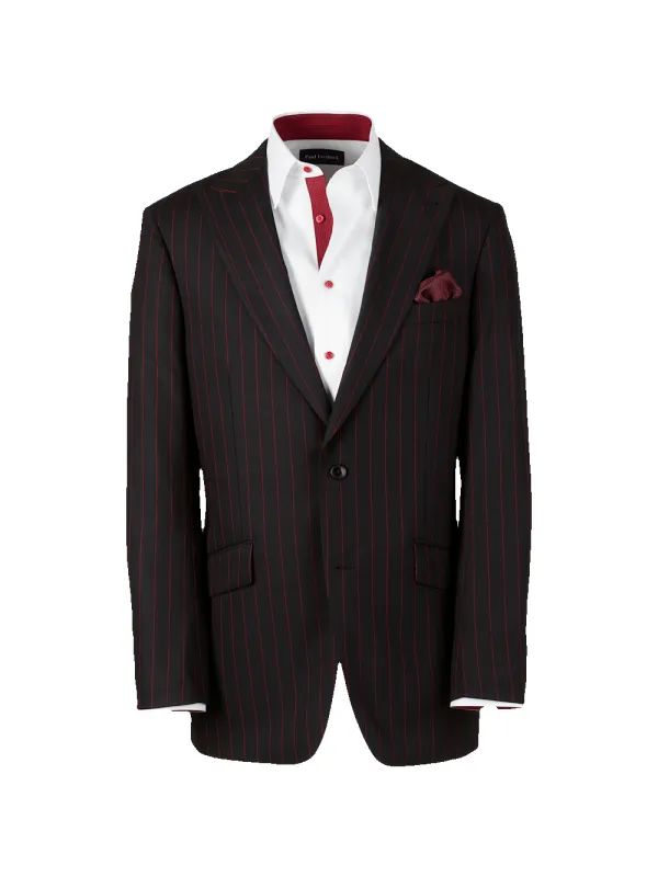 Wool Stretch Stripe Single Breasted Peak Lapel Suit Jacket - Black/red sold by Paul Fredrick
