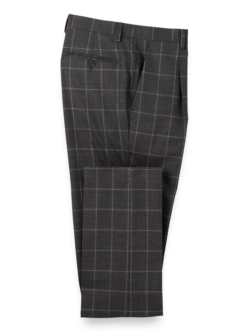 Wool Stretch Windowpane Single Pleat Suit Pants sold by Paul Fredrick