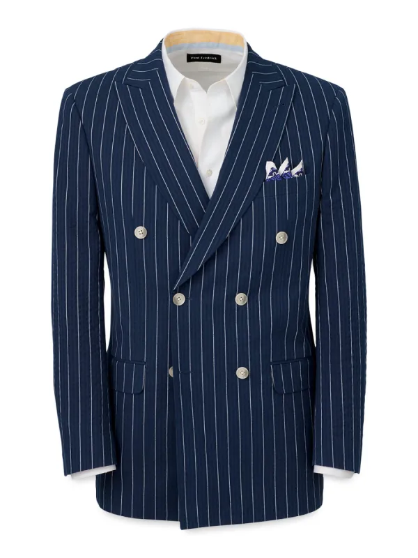 Cotton Stretch Seersucker Pinstripe Peak Lapel Suit Jacket sold by Paul Fredrick
