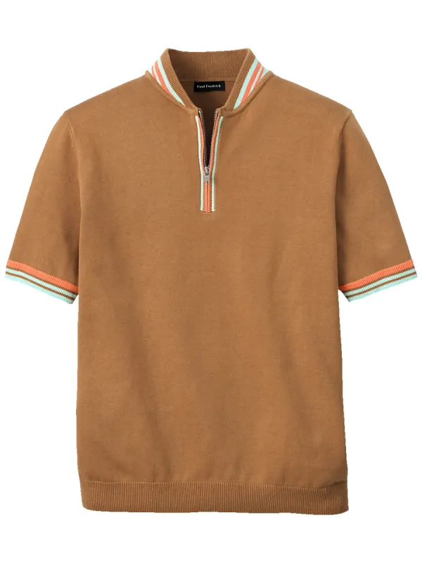 Cotton Quarter Zip Crew Neck Sweater - Brown sold by Paul Fredrick