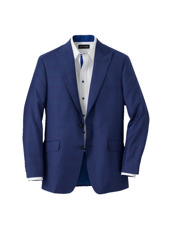 Wool Blend Windowpane Single Breasted Peak Lapel Sport Coat - Blue sold by Paul Fredrick