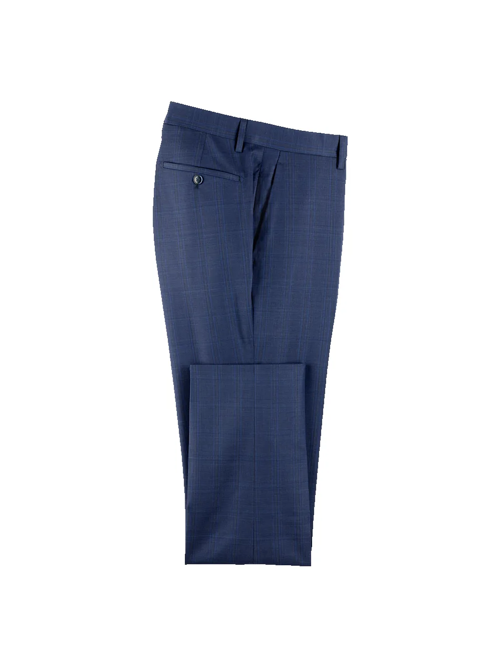 Wool Blend Plaid Flat Front Suit Pants - Blue sold by Paul Fredrick