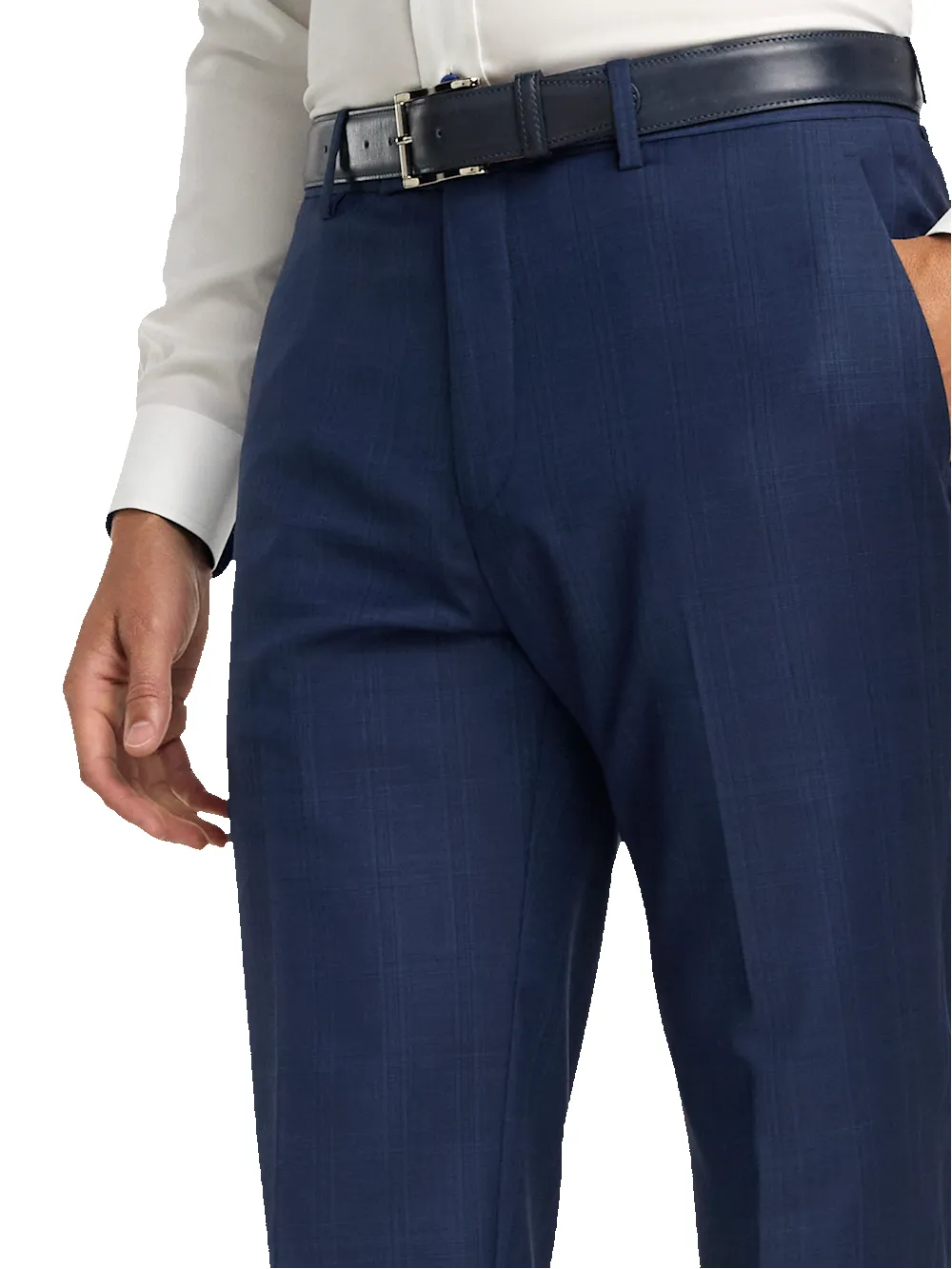 Wool Blend Plaid Flat Front Suit Pants - Blue sold by Paul Fredrick product image thumbnail 2