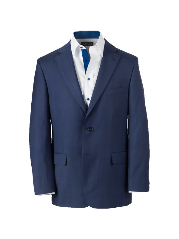 Wool Blend Plaid Single Breasted Notch Lapel Suit Jacket - Blue sold by Paul Fredrick