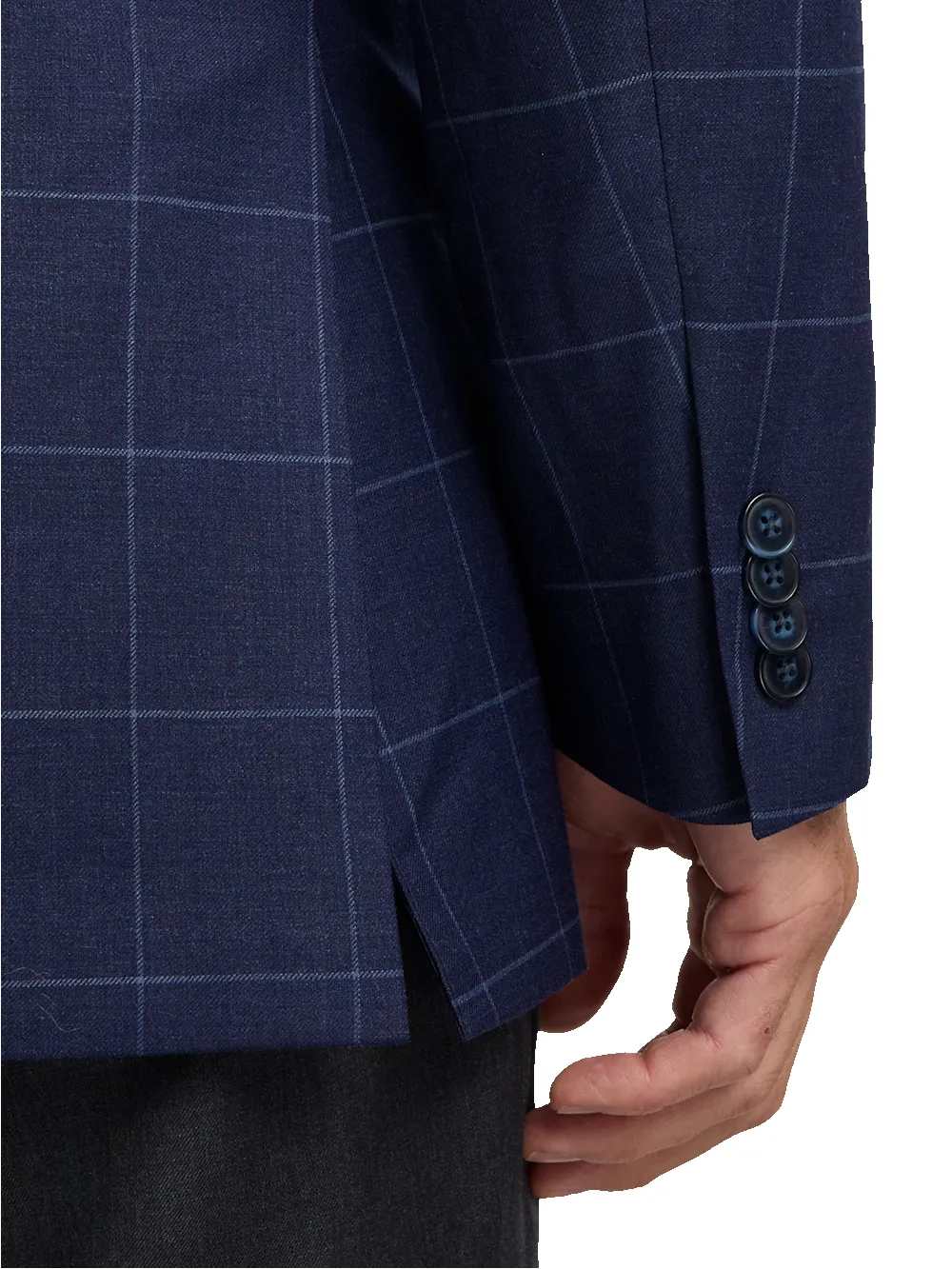 Wool Blend Windowpane Double Breasted Peak Lapel Sport Coat - Blue sold by Paul Fredrick product image thumbnail 3