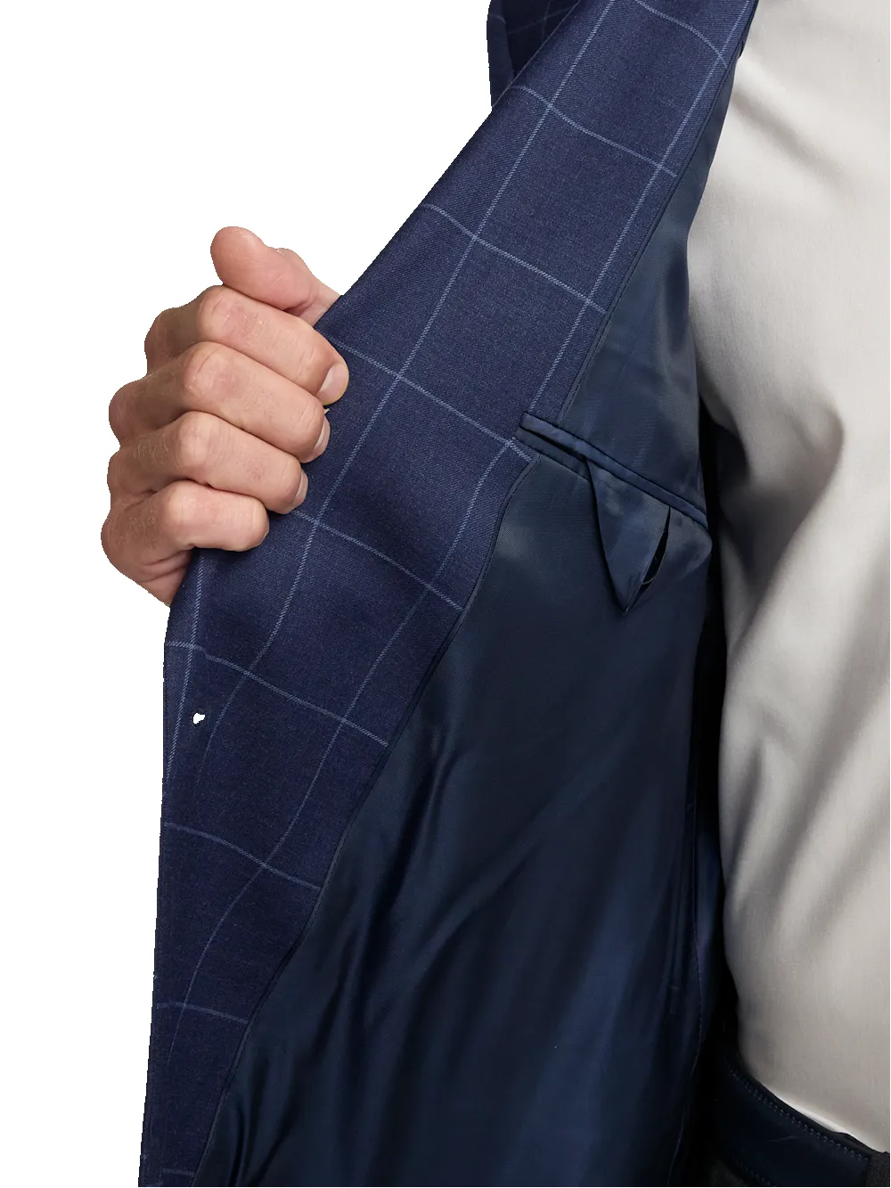 Wool Blend Windowpane Double Breasted Peak Lapel Sport Coat - Blue sold by Paul Fredrick product image thumbnail 4