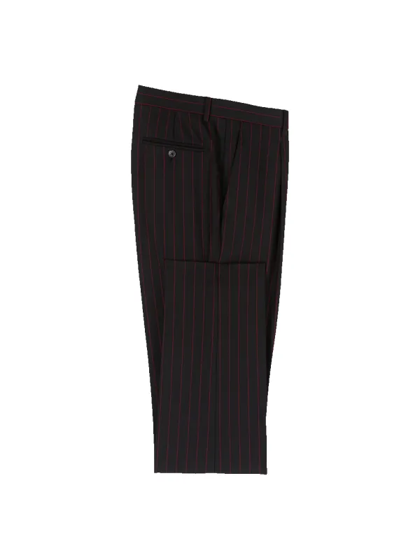 Wool Stretch Stripe Single Pleat Suit Pants - Black/red sold by Paul Fredrick