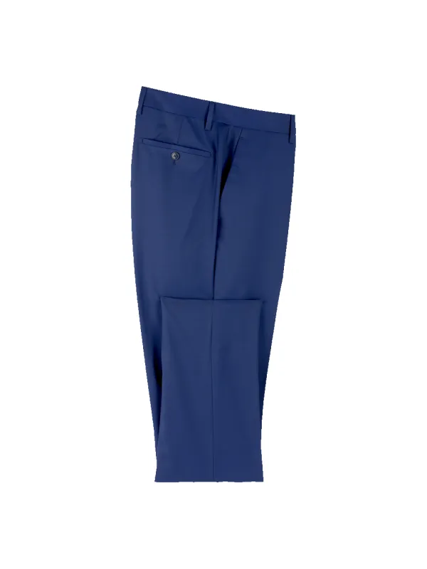 Wool Solid Flat Front Suit Pants - Blue sold by Paul Fredrick