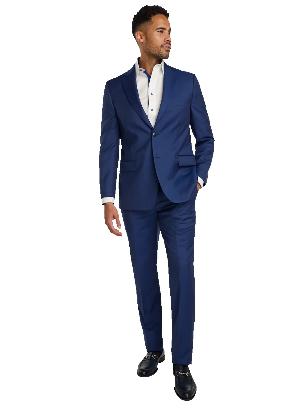 Wool Solid Single Breasted Notch Lapel Suit - Blue sold by Paul Fredrick product image thumbnail 3