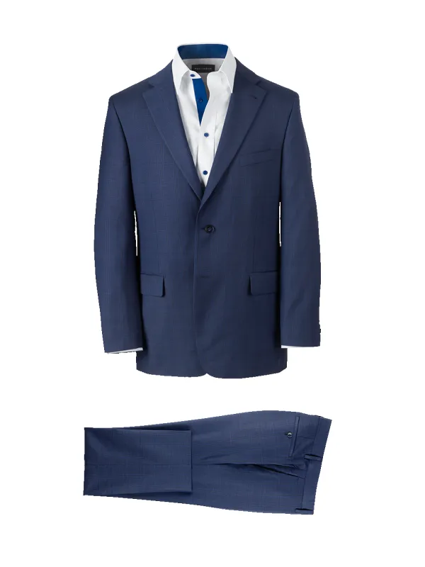 Wool Blend Plaid Single Breasted Notch Lapel Suit - Blue sold by Paul Fredrick