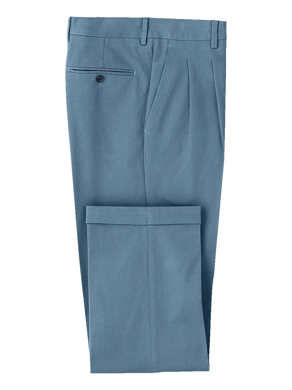 Classic Fit Cotton Stretch Twill Pleated Pants - Blue sold by Paul Fredrick