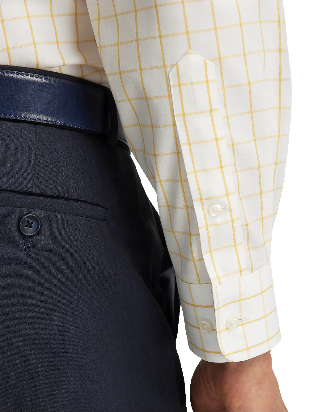 Comfort Stretch Non-Iron Check Dress Shirt With Contrast Trim - Yellow sold by Paul Fredrick product image thumbnail 4