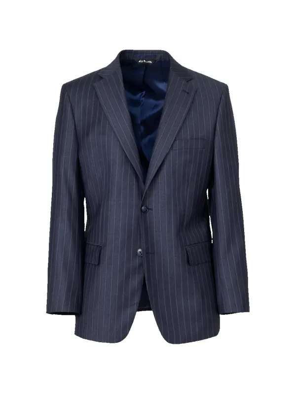 Navy Wool Stripe Single Breasted Notch Lapel Suit Jacket - Navy sold by Paul Fredrick