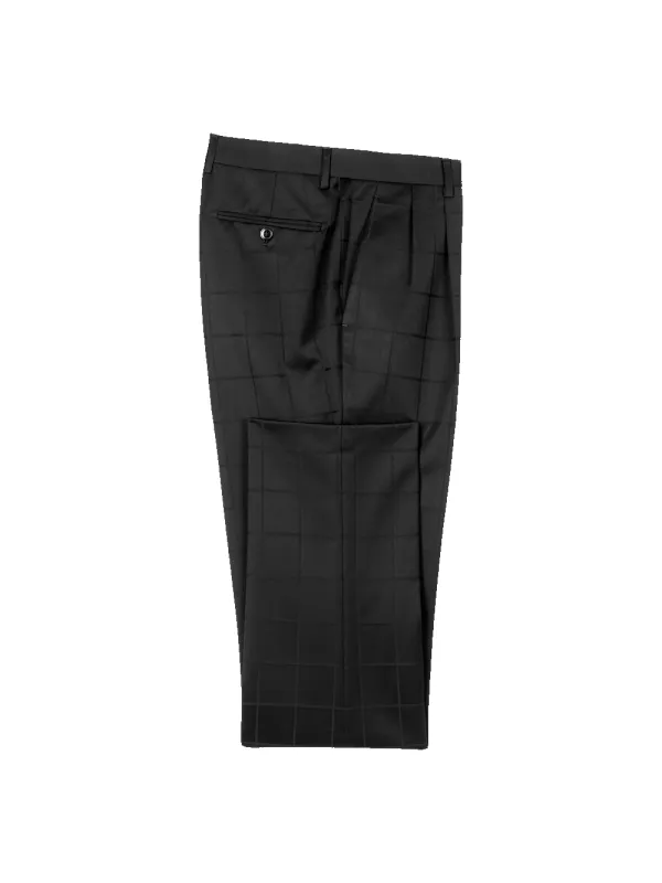 Black Wool Windowpane Double Pleated Suit Pants - Black sold by Paul Fredrick