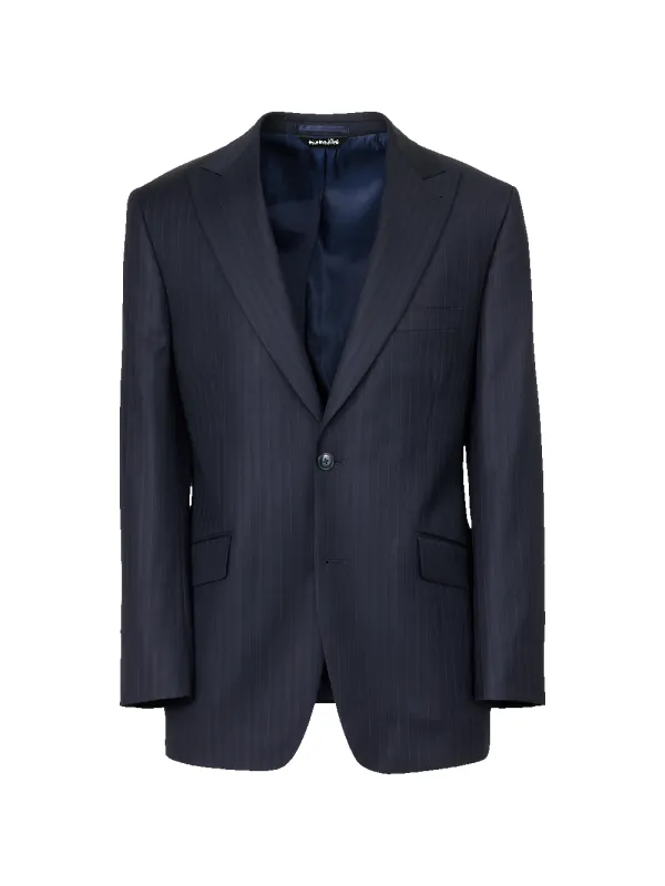 Black/Blue Wool Stripe Single Breasted Peak Lapel Suit Jacket - Black/blue sold by Paul Fredrick