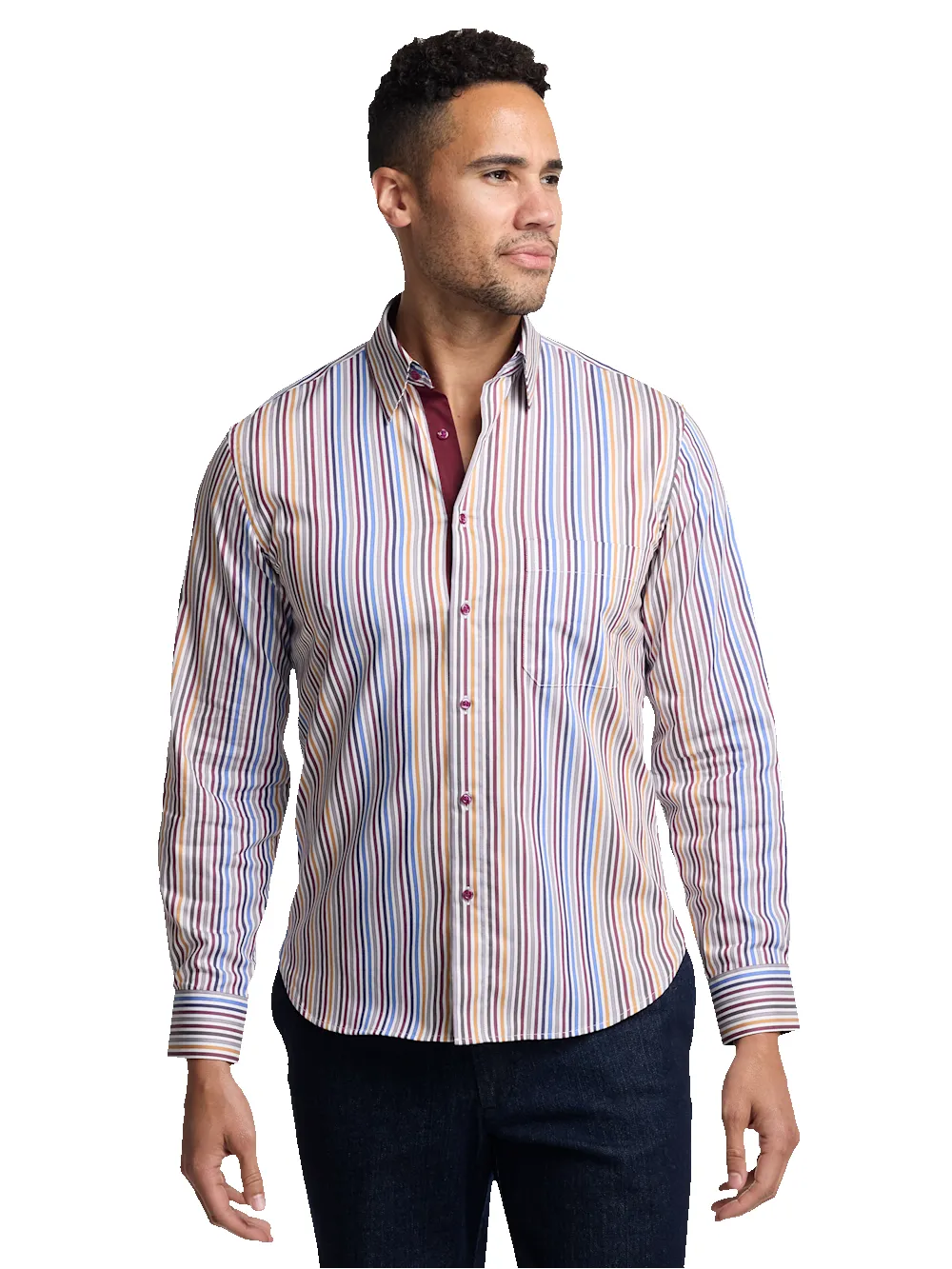 Cotton Stripe Point Collar Casual Shirt - Multi sold by Paul Fredrick product image thumbnail 2